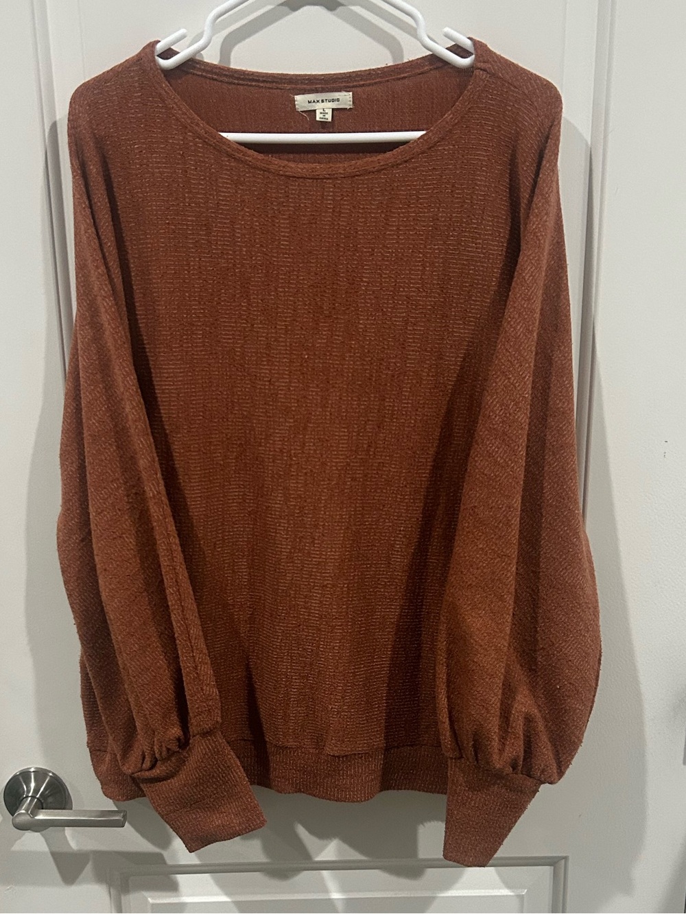 Max Studio Rust Crewneck Balloon-Sleeve Sweater